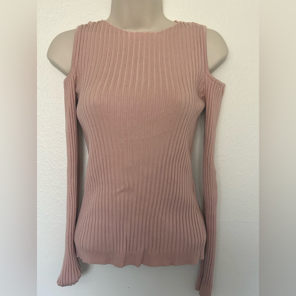 Blush split shoulder knitted ribbed long sleeve
